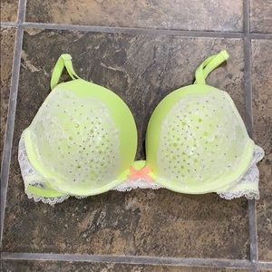 VS neon yellow lace bra